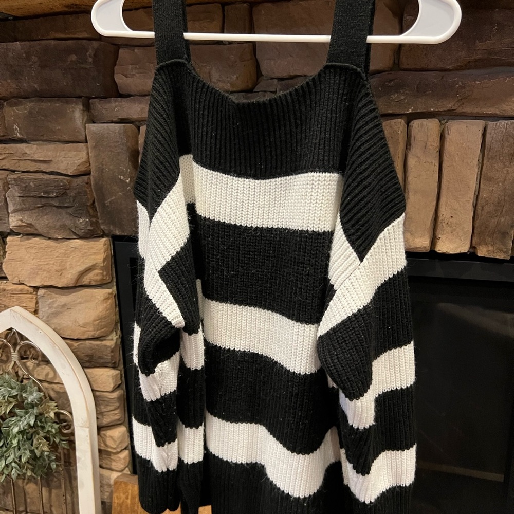 Soho Black and White cold Shoulder Sweater